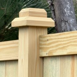 decorative custom wood post cap for wood privacy fence installed in Sumerville, SC
